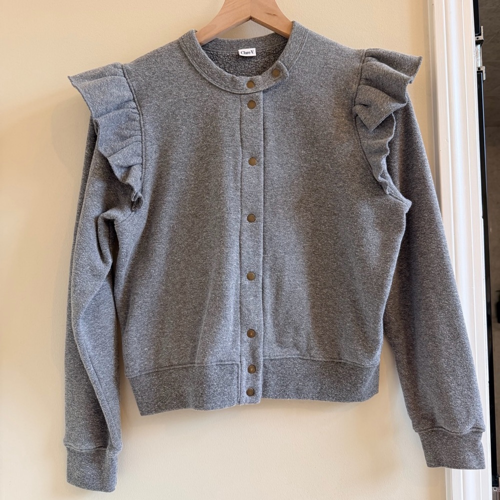 Clare V gray le snap Ruffle Sweater origional $199